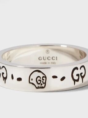 size 16 US 7.5 Gucci GG Ghost Band Ring Sterling Silver 925 6mm wide